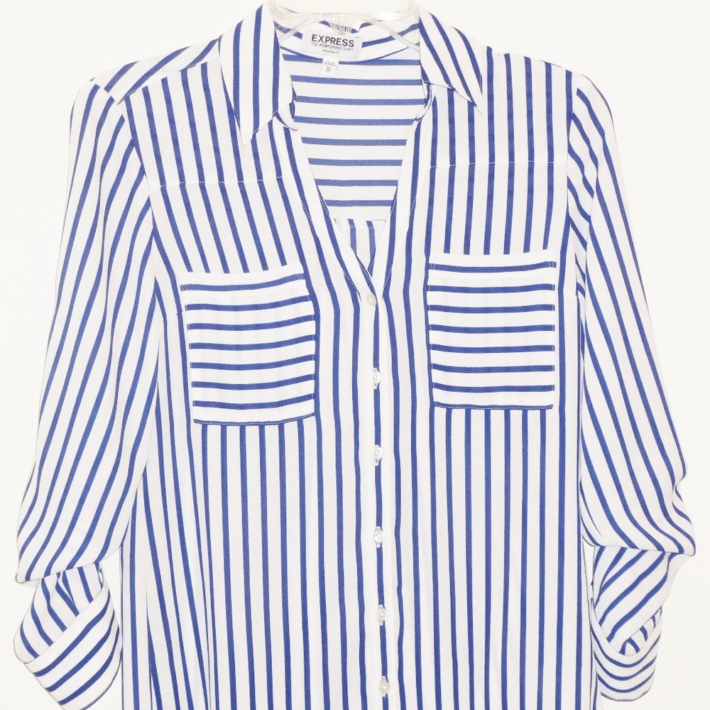 Express Navy Blue and White striped blouse